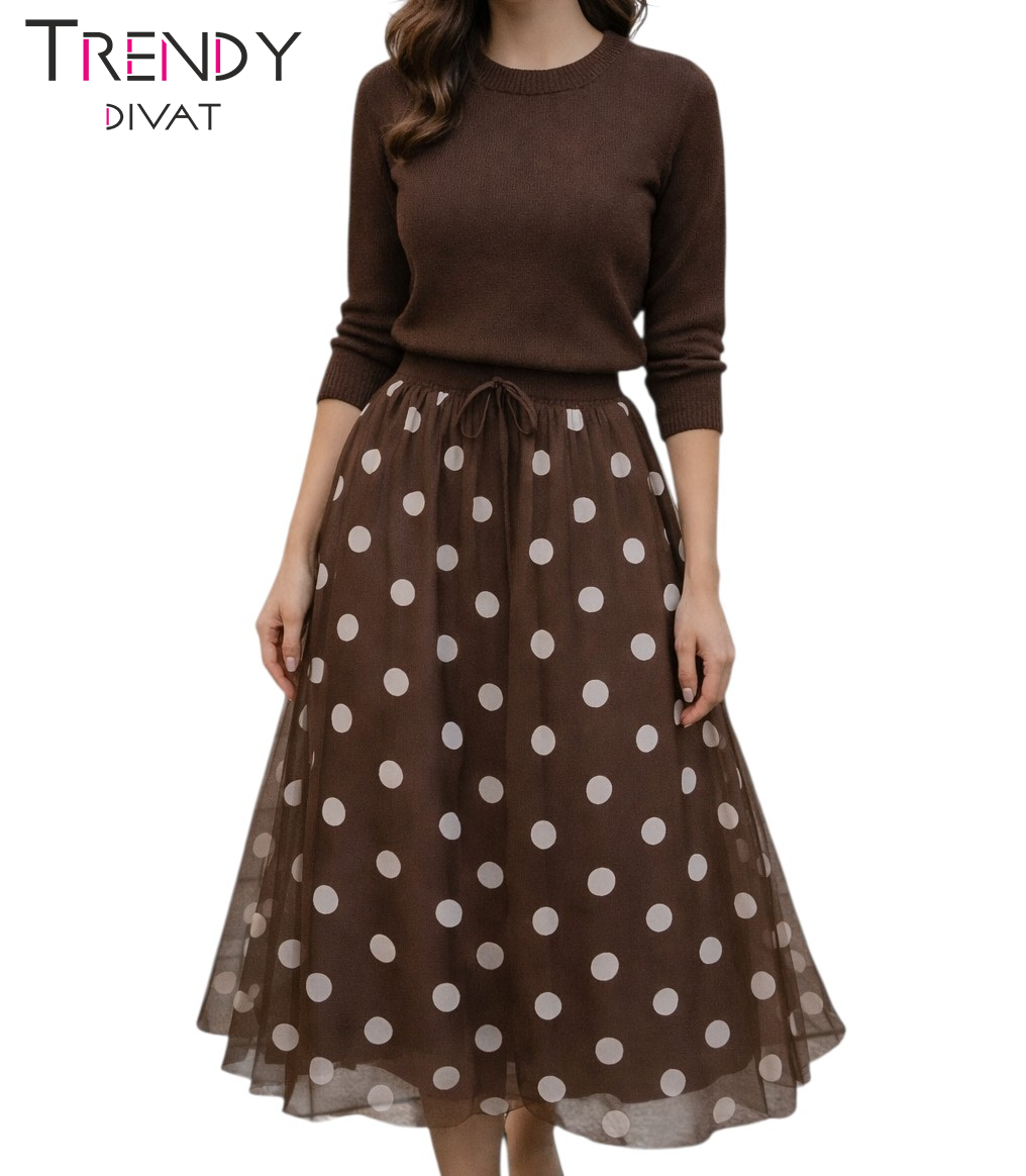 Pöttyös barna tüll gumis derekú szoknya