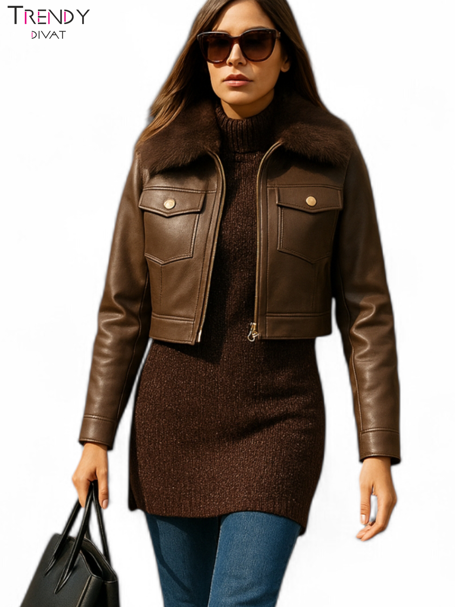  Csoki barna szörne galéros elején cipzáras patentos kabát