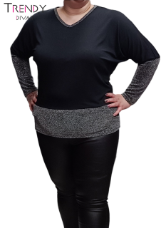 2XL-es Fekete ezüstösen csillogó alkalmi felső alján + úján  lurexel