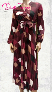 Elegáns bordó kockás pliszírozott muszlin anyagú ruha