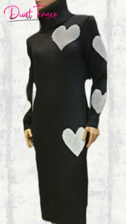  Fekete színű  kötött szívecskés ruha
