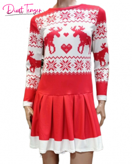  Piros színű karácsonyi mintás ruha