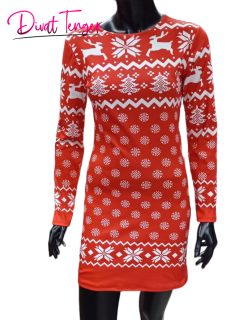 Piros alapon fehér mintás karácsonyi mintás ruha/tunika 