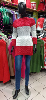 Piros trikolor pulóver /piros, fehér, szürke/