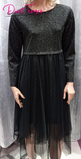  L/XL Fekete színű  felül csillogó, alul tüllös ruha