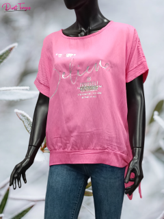 Oldalt kötős pink elején ezüst mintás  rövid ujjú felső 